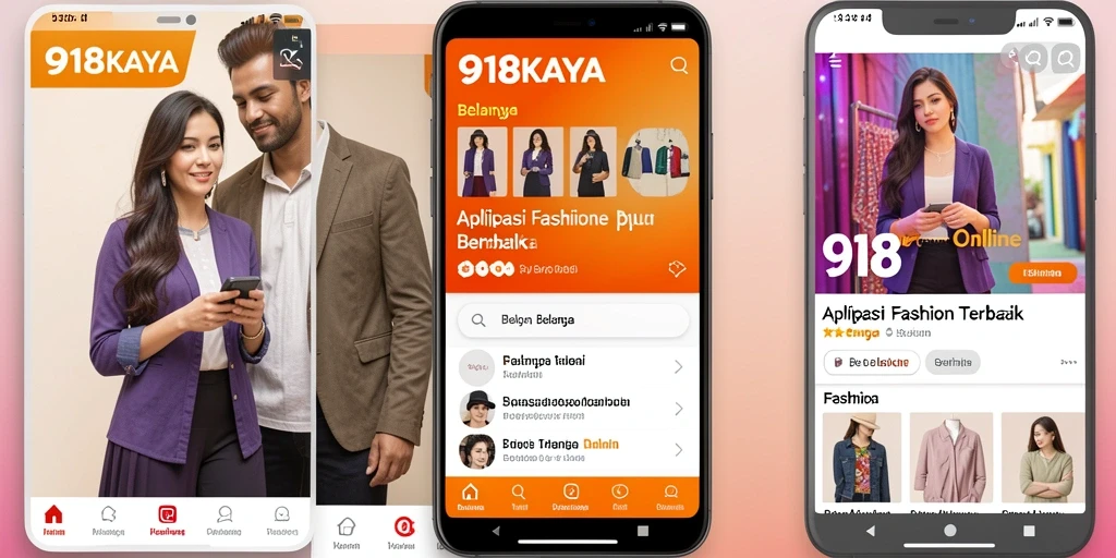 Antarmuka aplikasi fashion 918KAYA yang intuitif dan menarik.
