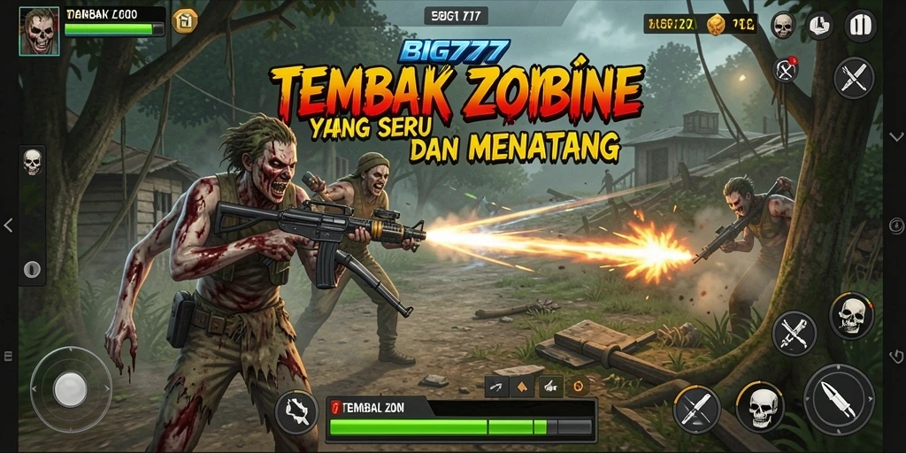 Tampilan antarmuka BIG777 saat menembak zombie di lapangan.