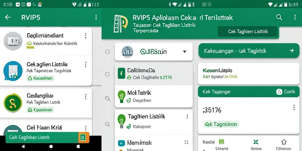 Antarmuka aplikasi RVIP5 menampilkan fitur cek tagihan listrik dengan jelas.