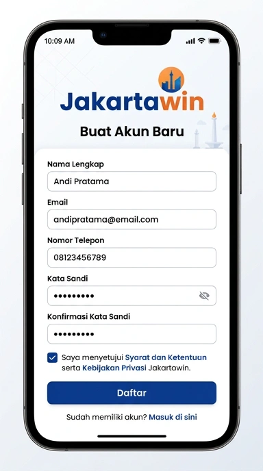 Tampilan halaman daftar jakartawin
